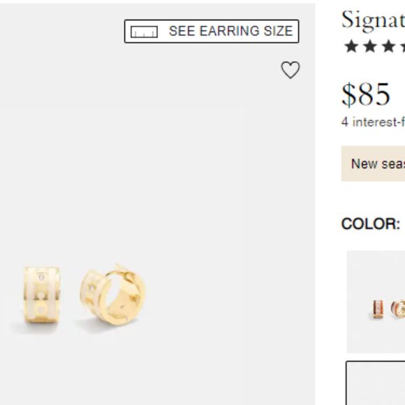 BRAND NEW COACH SIGNATURE ENAMEL HOOP EARRING GOLD/IVORY - Picture 2 of 9
